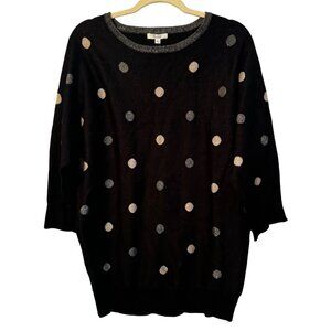 89th + Madison Womens Polka Dot Sweater Large Black & Silver Sweater.NWT